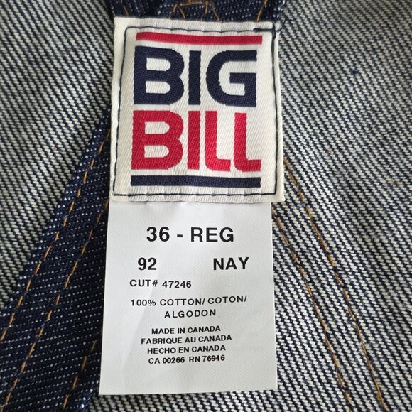 Big Bill Bib Overall Mens 36 R Navy Denim 92 NAY 47246 Carpenter Unlined Pockets - Picture 10 of 16